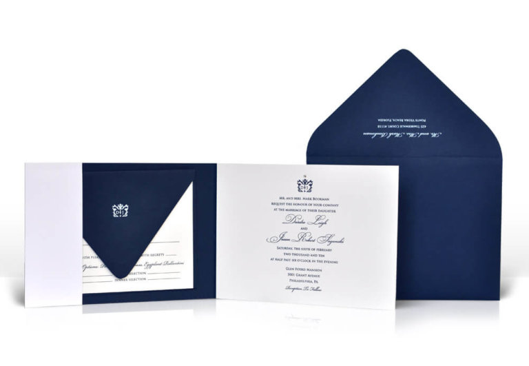 Classic navy and white wedding invitation