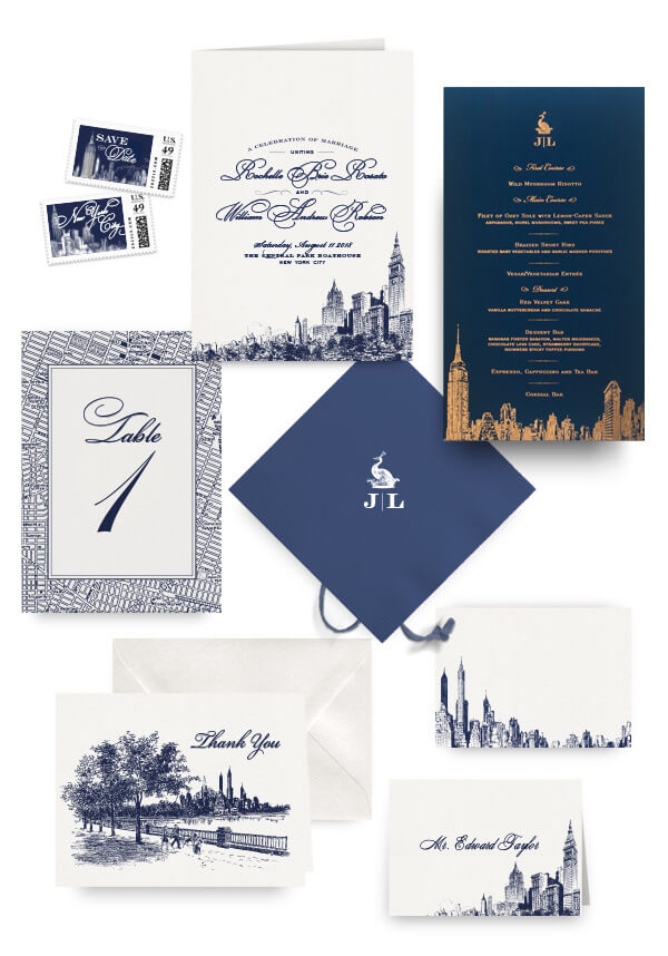New York City napkins, table cards, escort and place cards