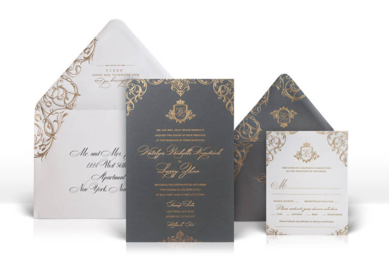Silver and grey opulent wedding invitations