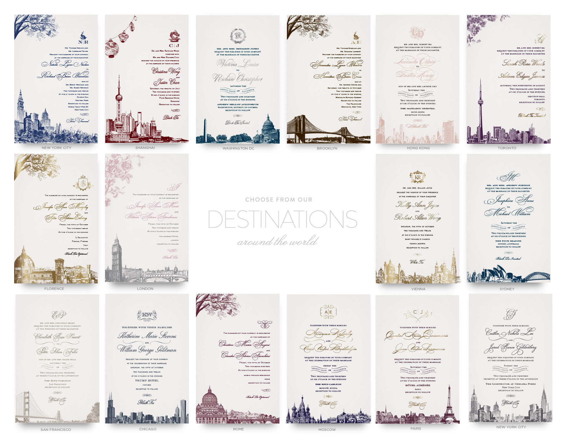 International city skyline inspired wedding invitations