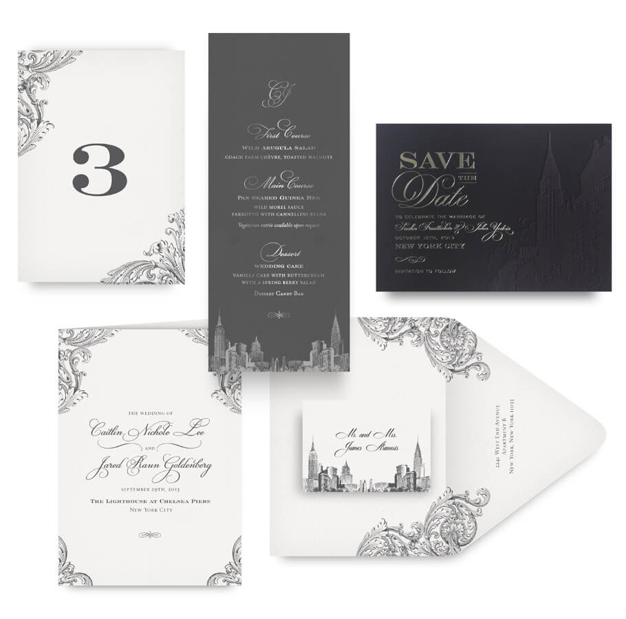 New York save the date, menu, program and wedding accessories