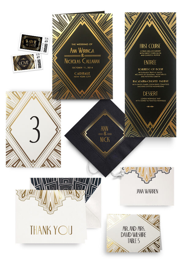 Great Gatsby napkins, table cards, escort and place cards