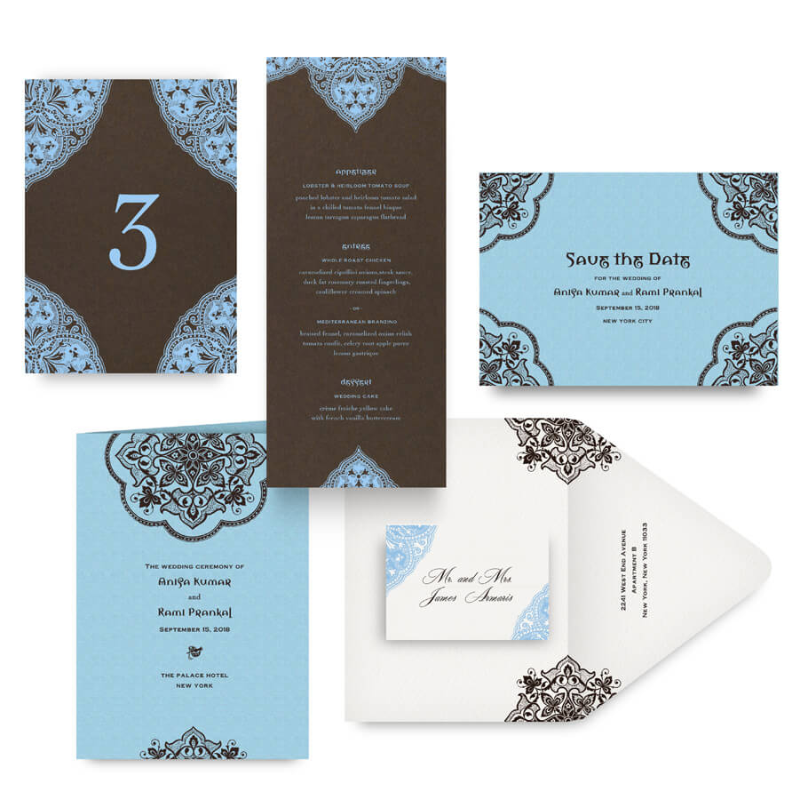 Indian wedding save the date, menu, program and accessories