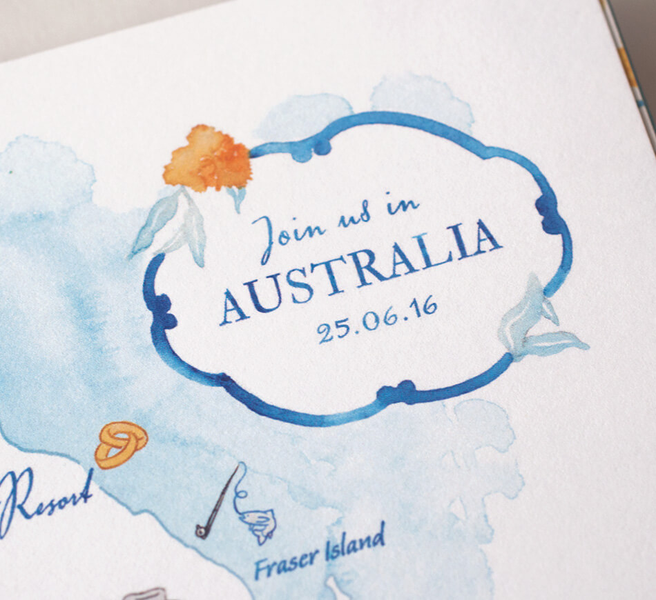 Australia watercolor map typography