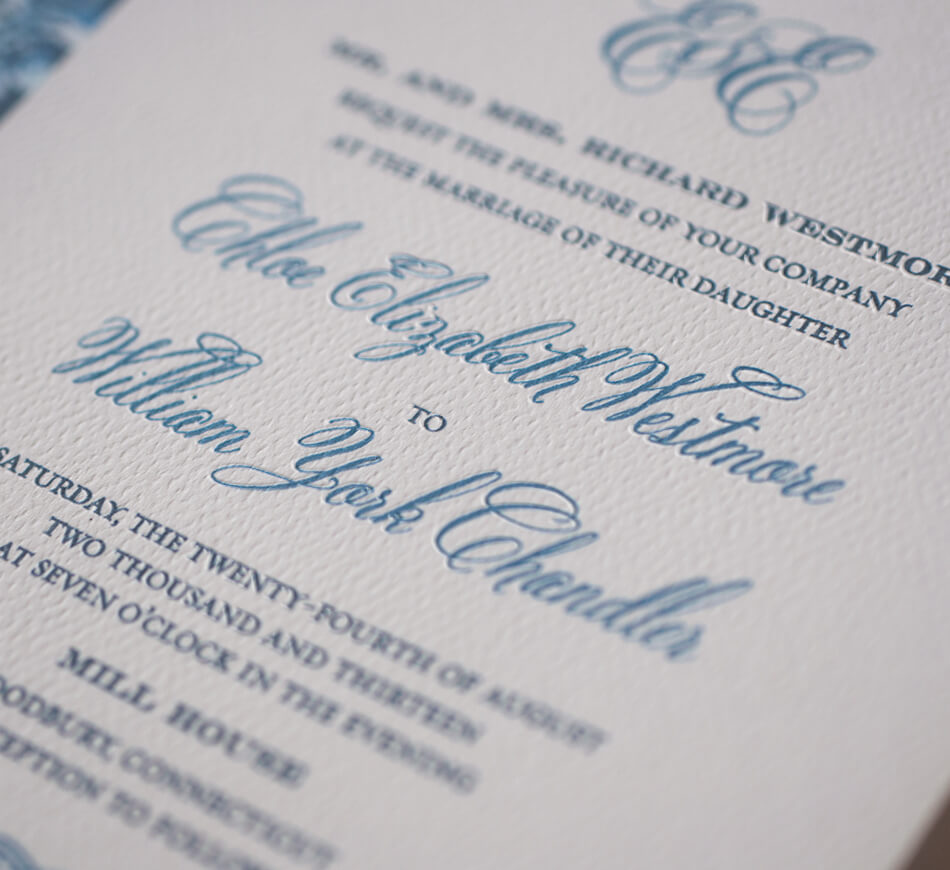 Blue and white typography with script