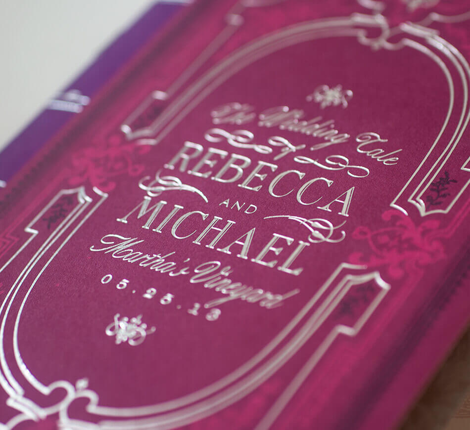 Booklet cover typography in silver foil