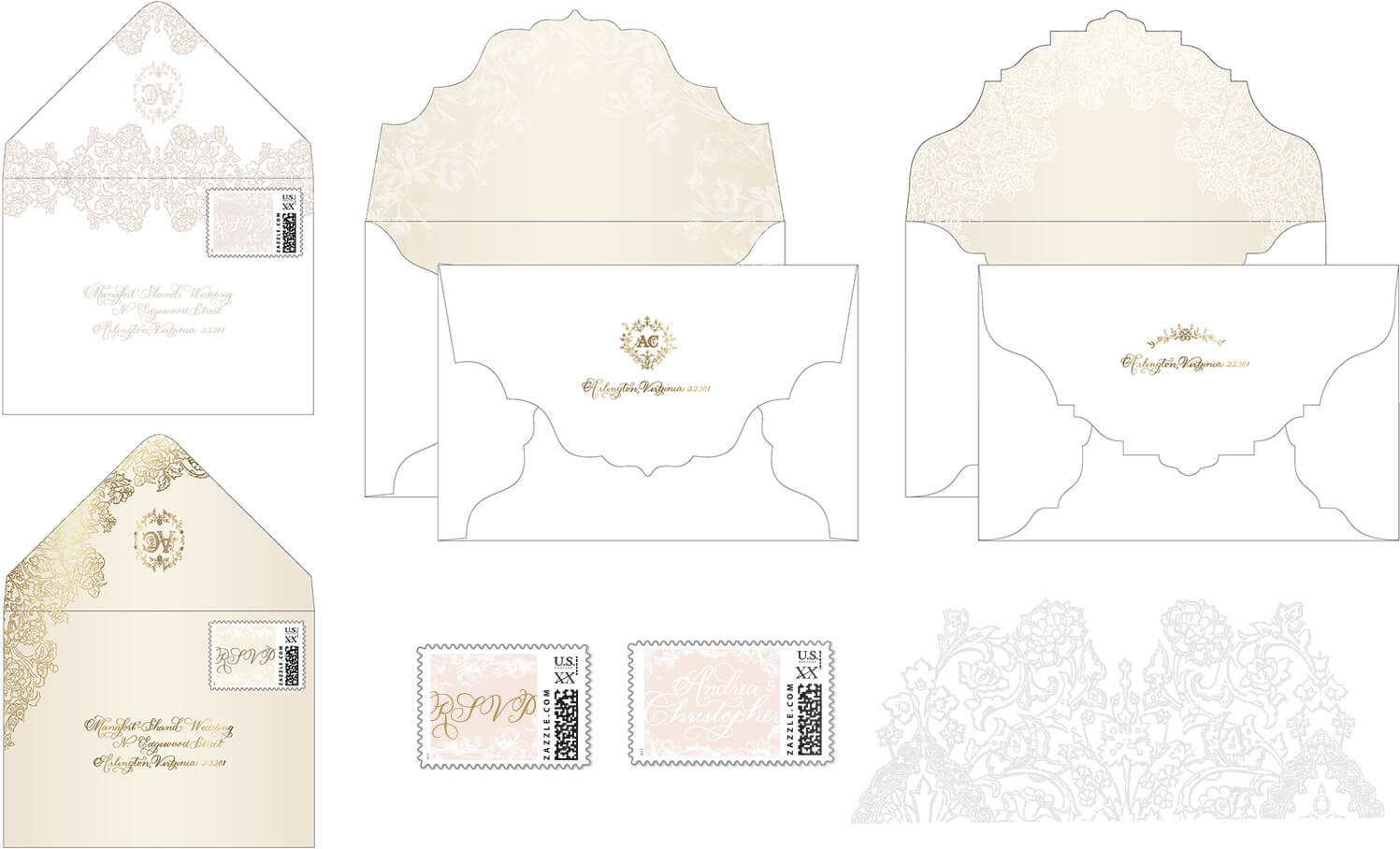 Custom designed envelope, stamps and reply envelope