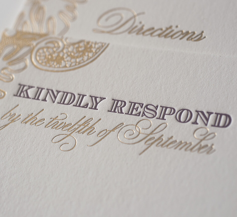 Gold and burgundy typography
