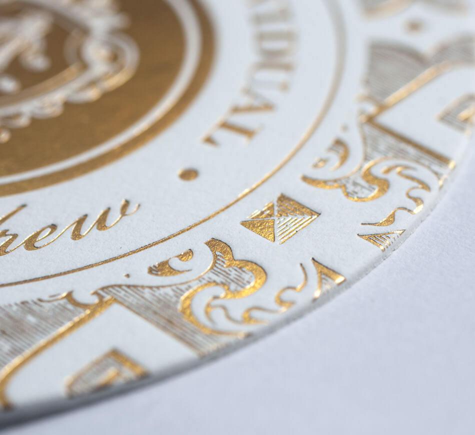 Gold foil stamping on an entrance card