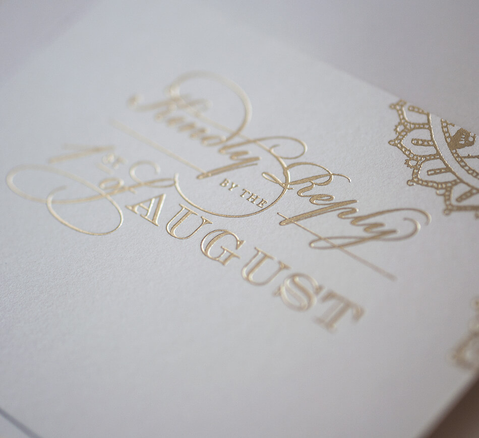 Gold foil stamped reply card