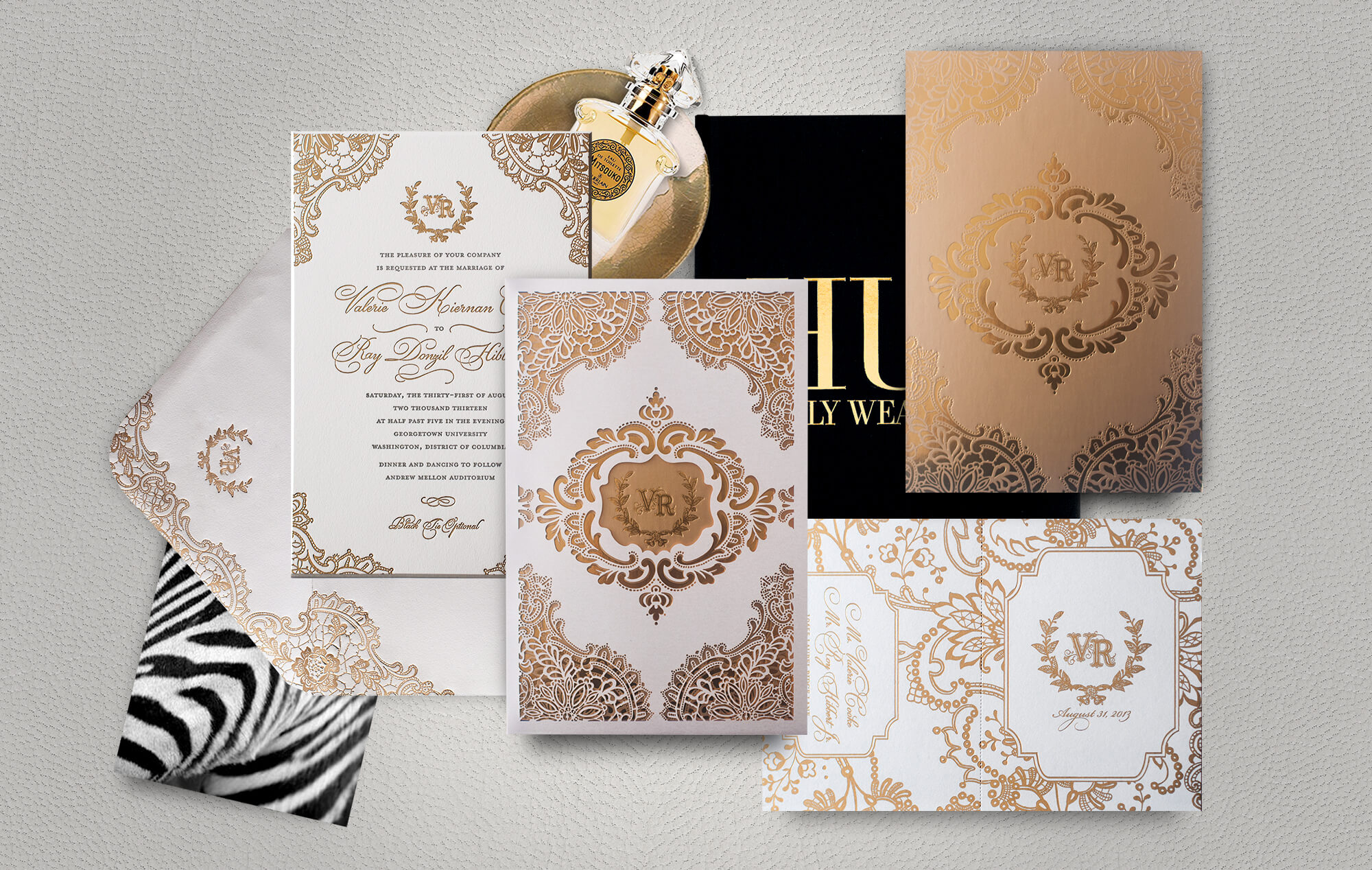 Gold lace laser cut wedding invitation