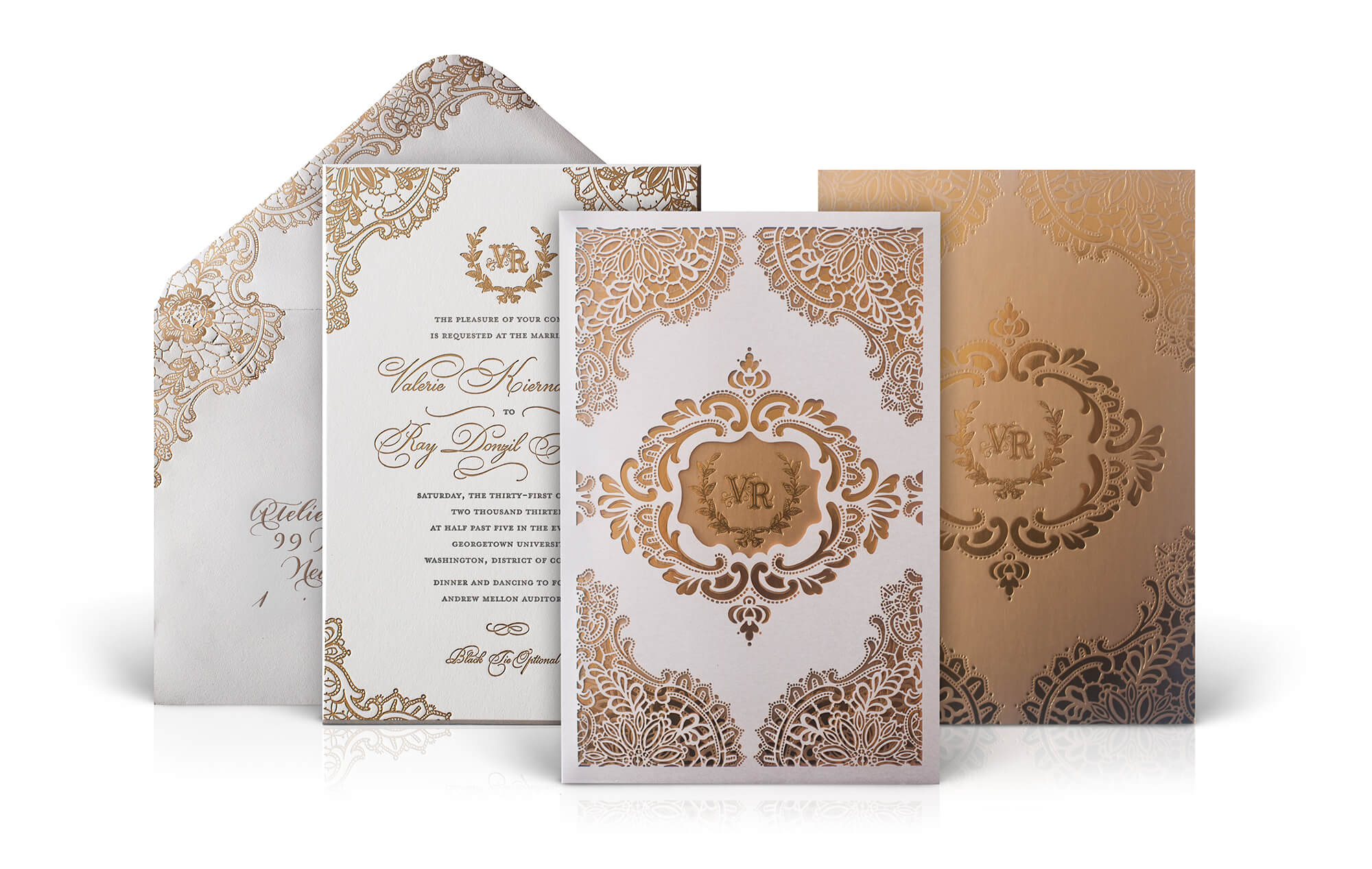 Luxury laser cut wedding invitation with lace motifs