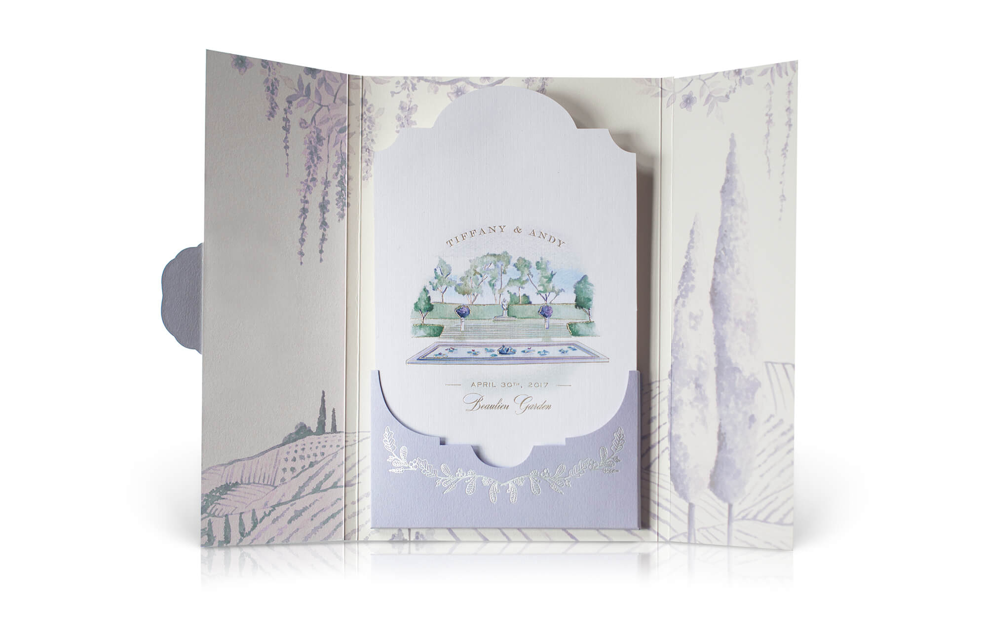 Beaulieu Garden watercolor wedding invitation folder