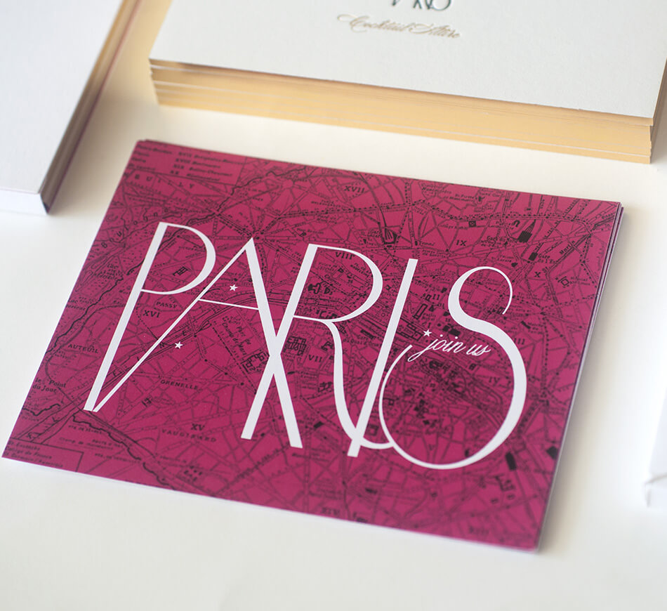 Pink map of Paris on reply postcard