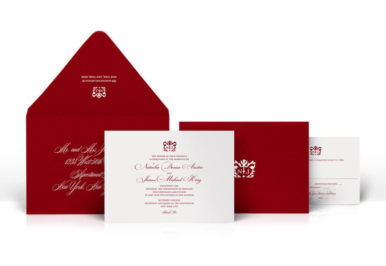 Red and ivory classic wedding invitation