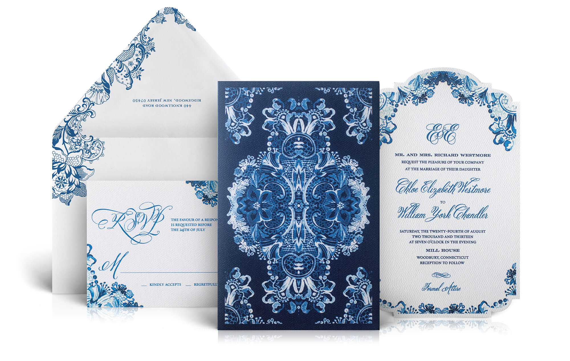 Watercolor floral and lace wedding invitation