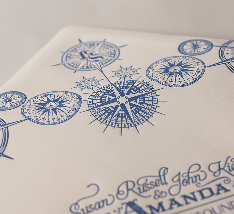 Reply envelope with compass designs