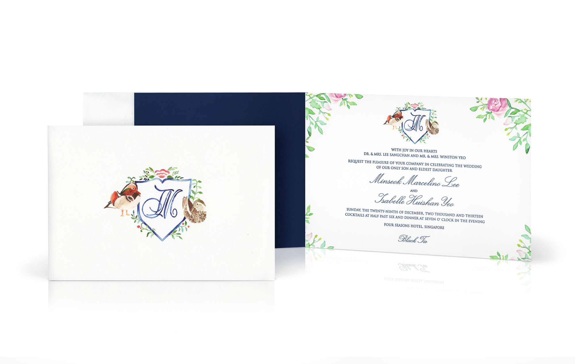 Floral and botanical watercolor wedding invitation folder