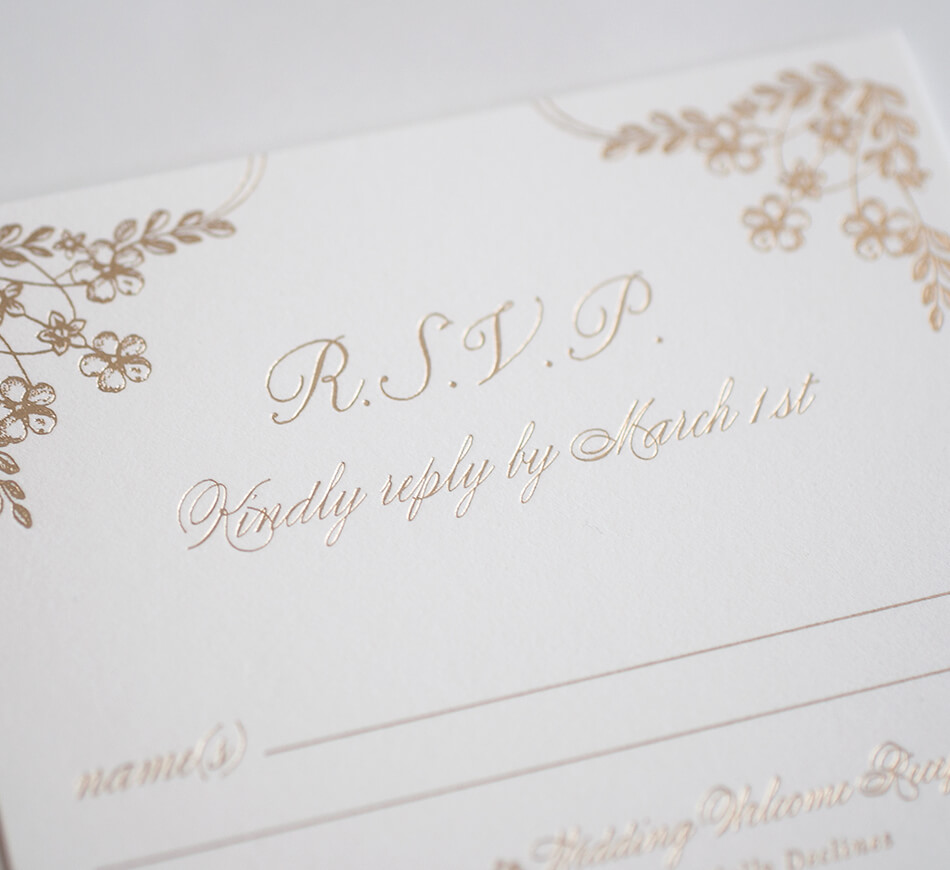 Gold floral reply card