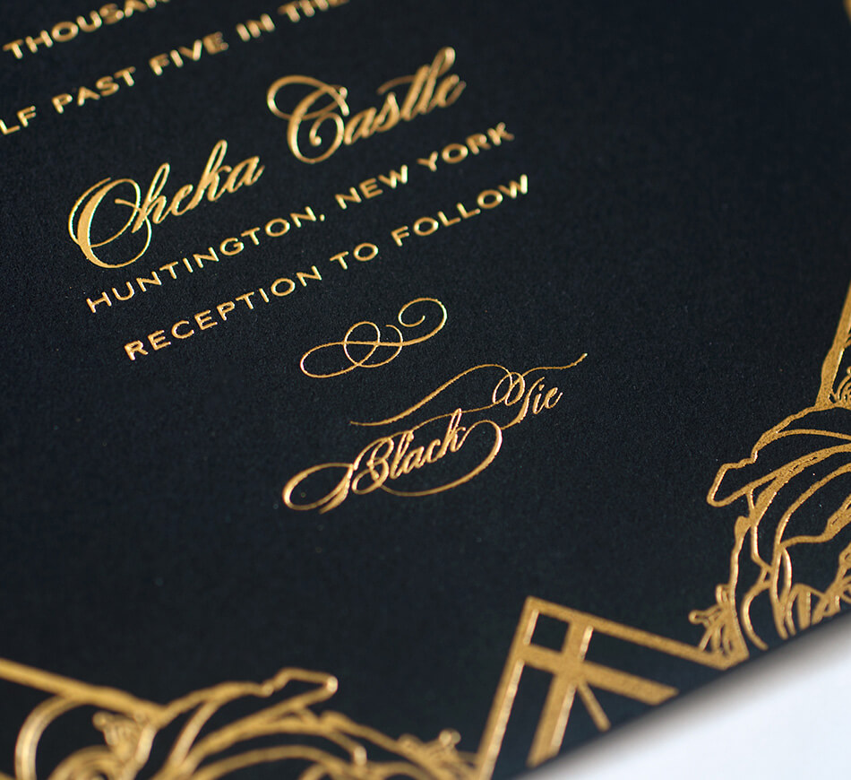 Gold foil black tie detail