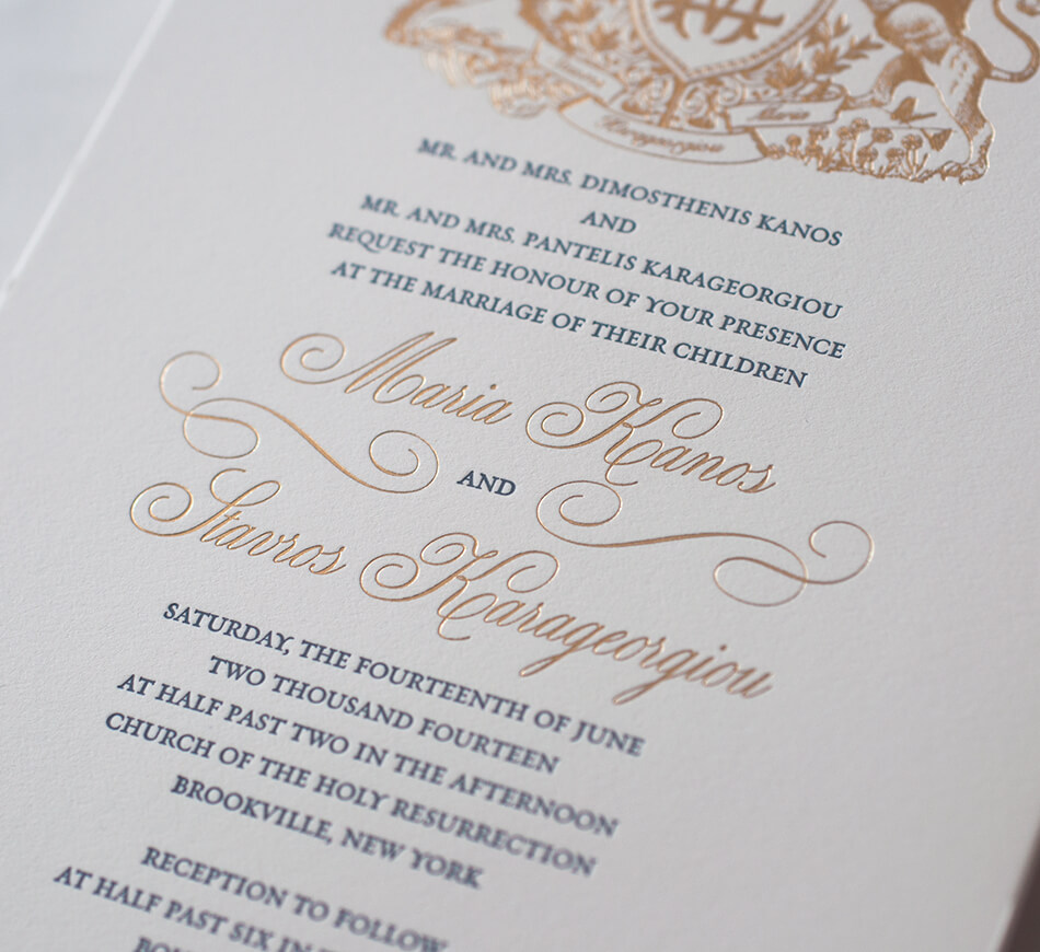 Gold lettering and letterpress typography