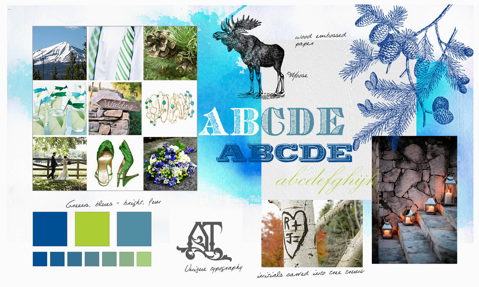 Vintage typography, pinecones and moose inspiration