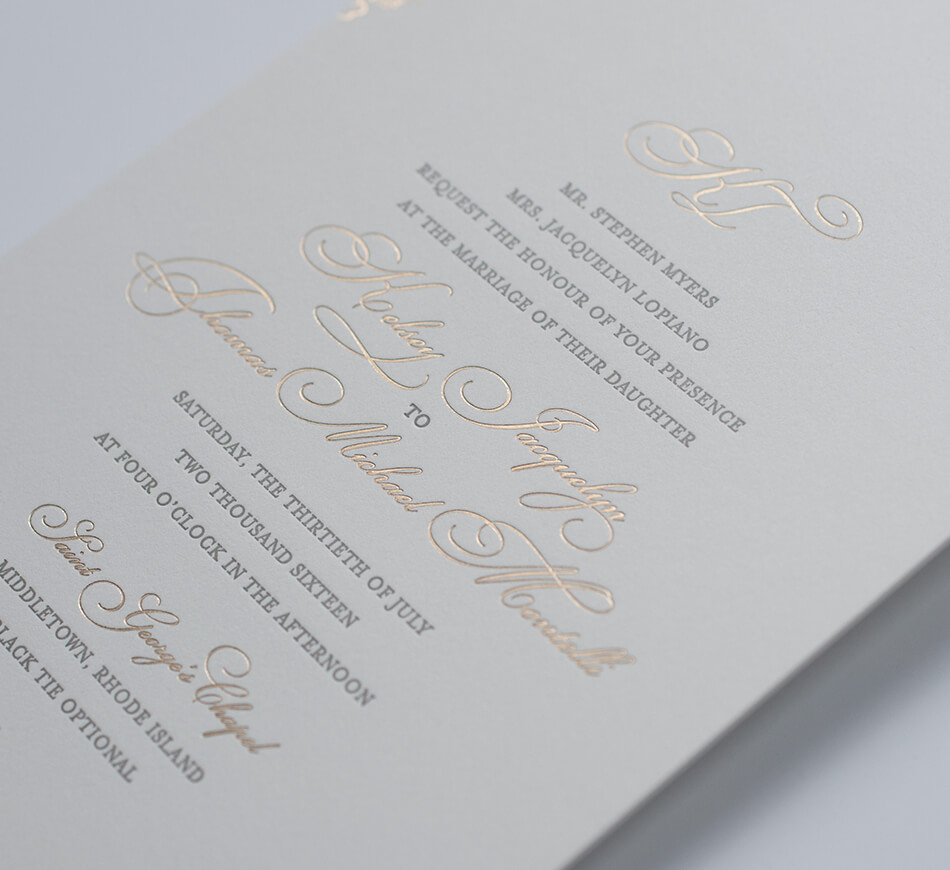 Letterpress and gold foil lettering detail