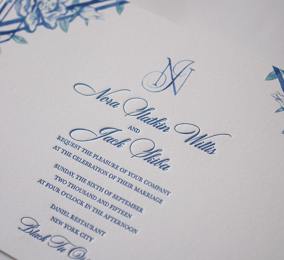 Letterpress typography on invitation