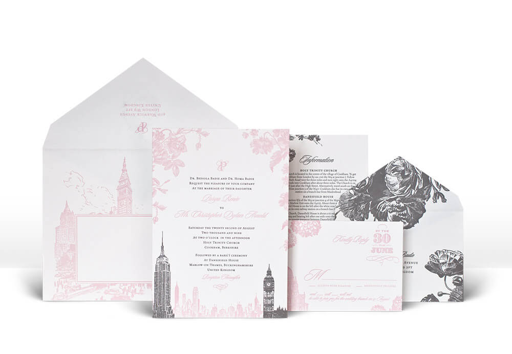 New York and London floral wedding invitation