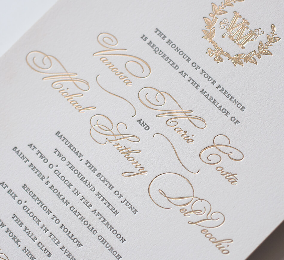 Ornate gold lace wedding invite