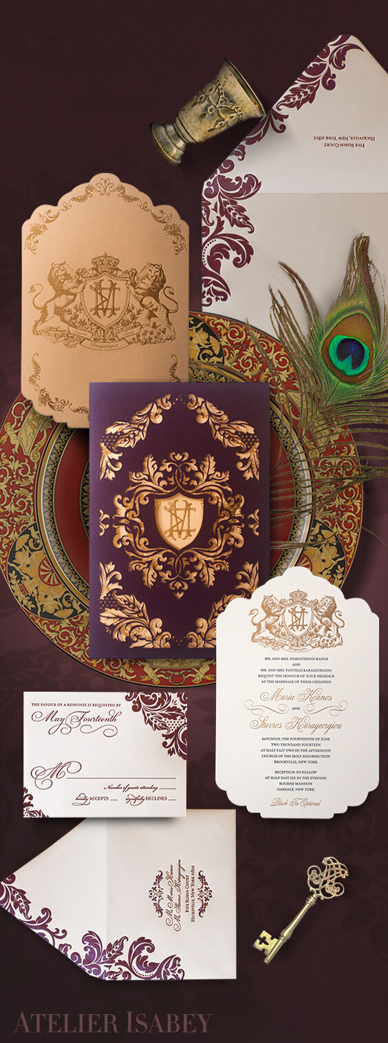 Ornate laser cut invitation with scrollwork