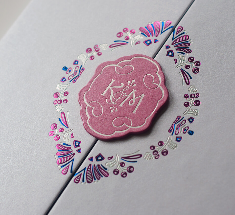 Pink and blue floral design and monogram