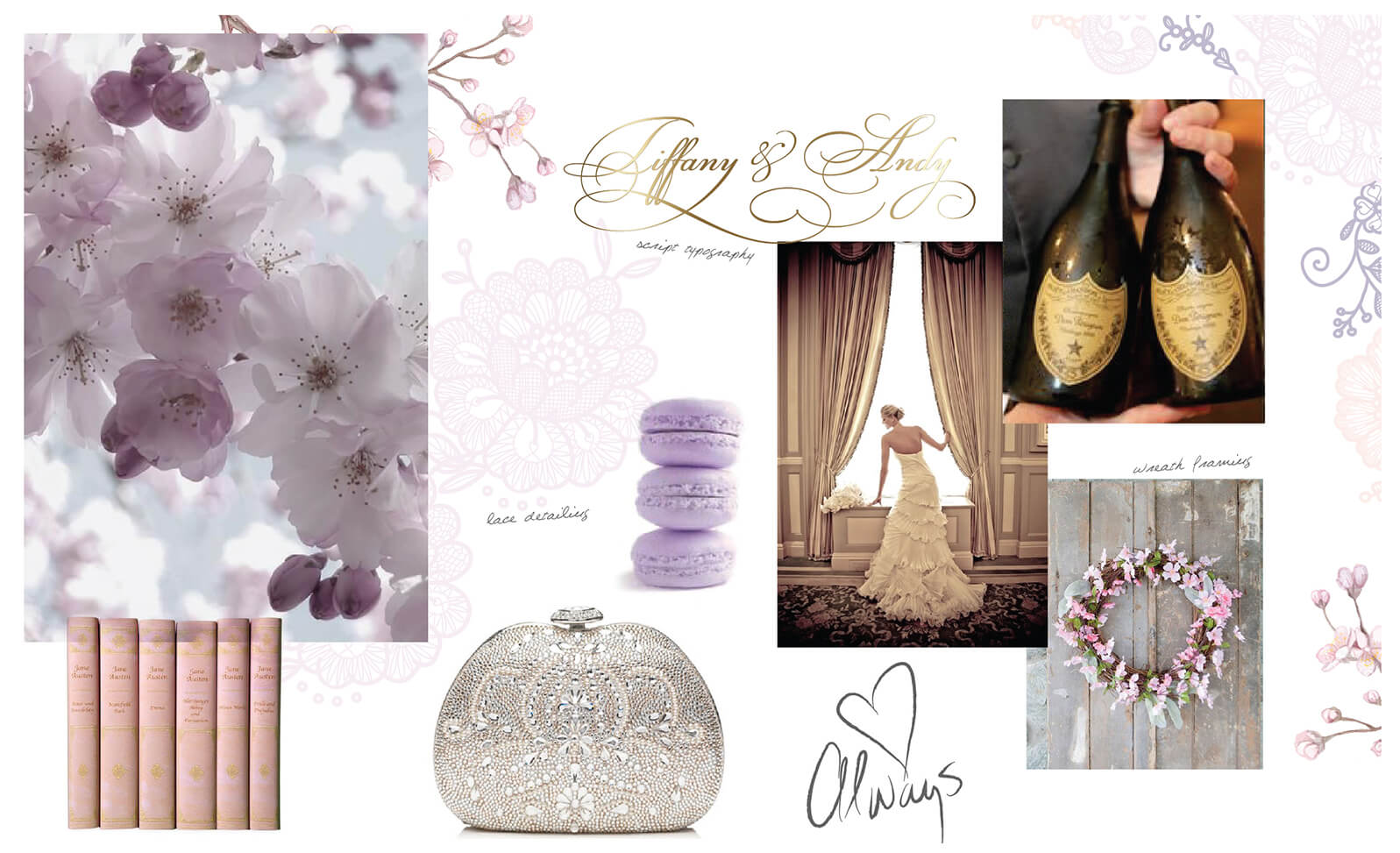 Delicate romantic details and plum blossom florals