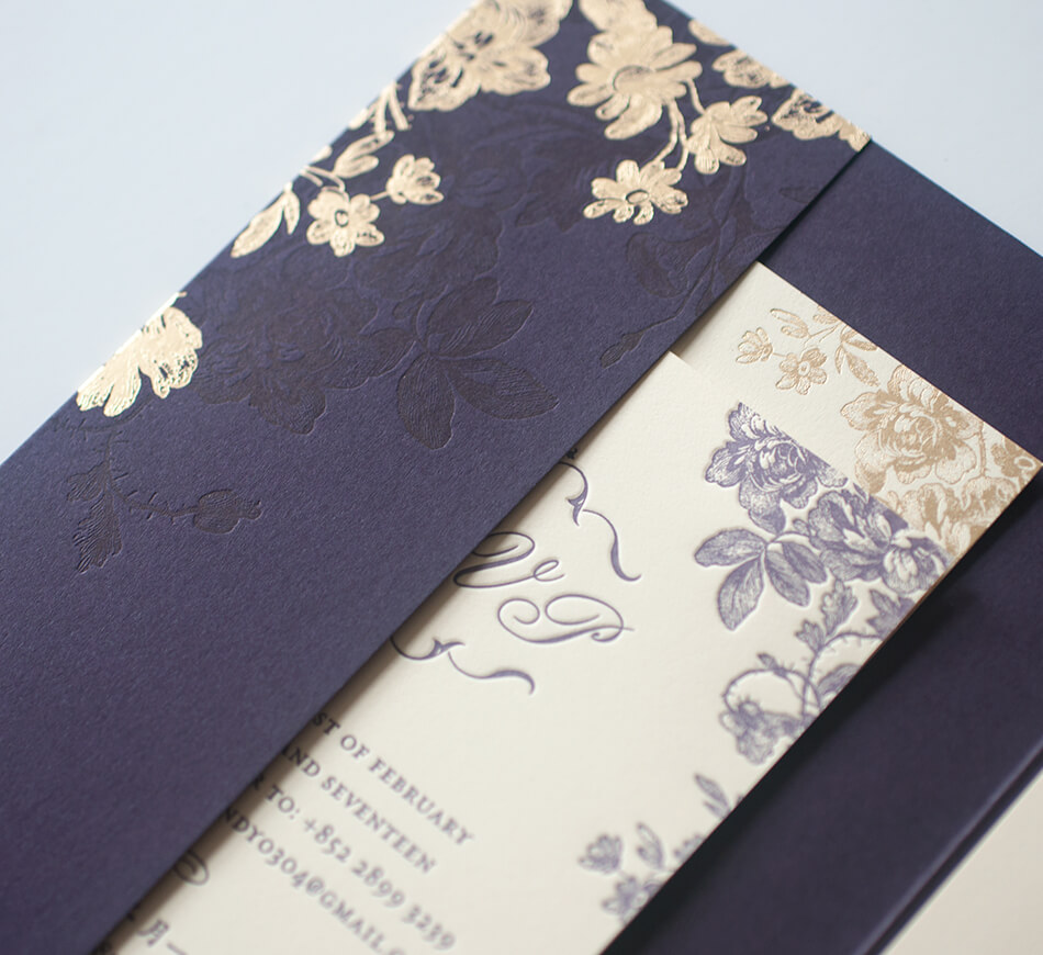 Purple pocket with gold foil flowers