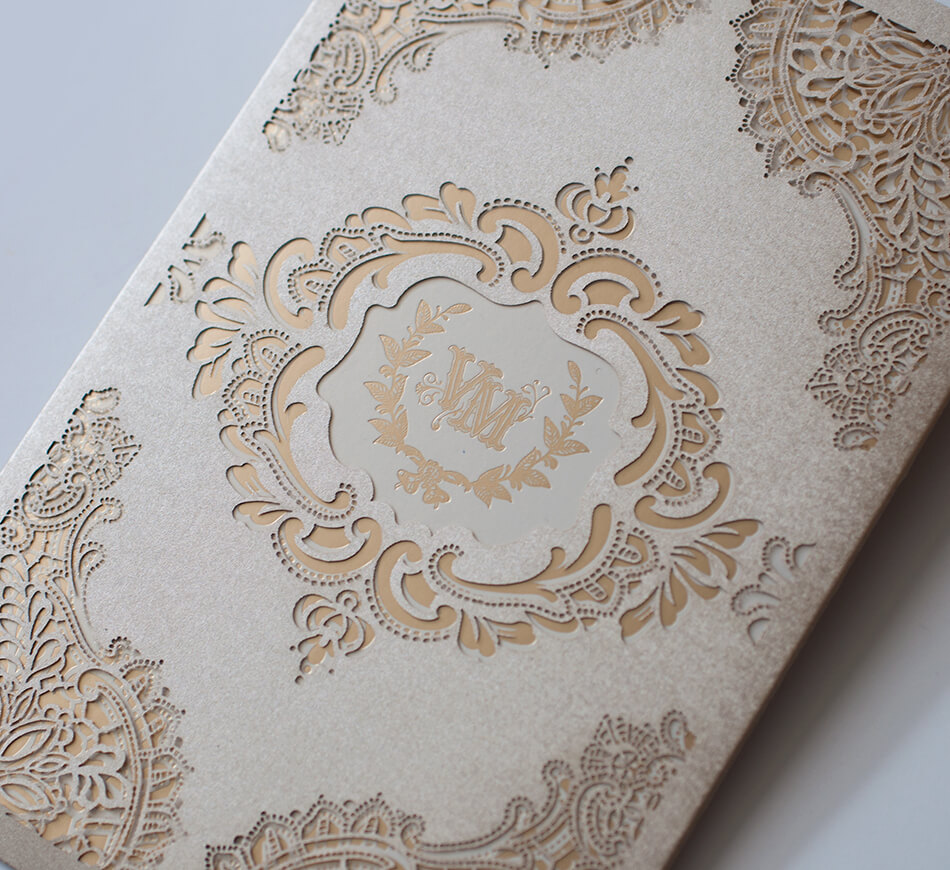 Vintage gold lace laser cutting