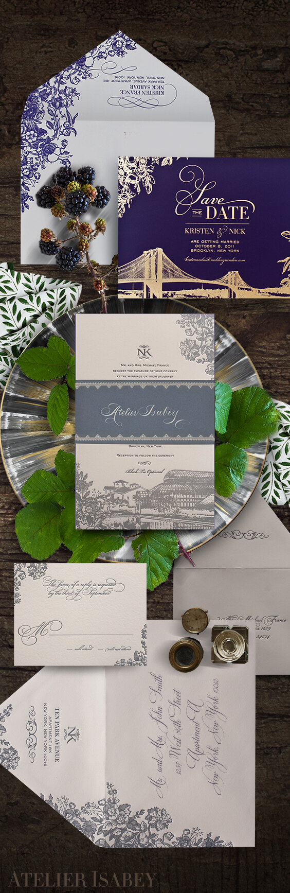 Brooklyn Botanic Garden wedding invitation and save the date