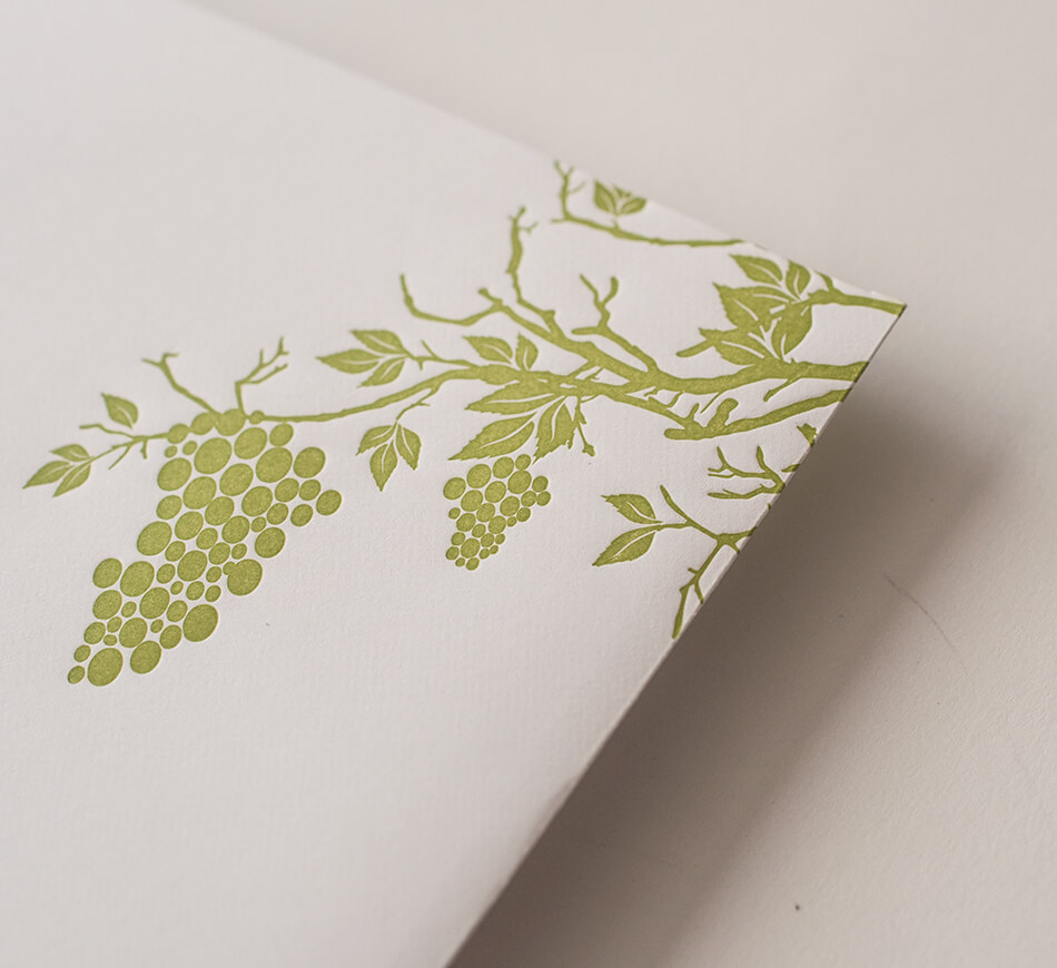 Green letterpress grapes and grapevines