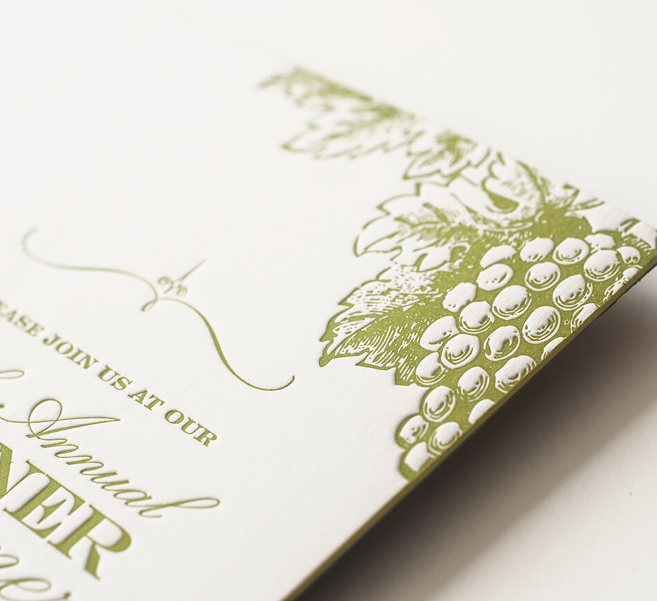 Letterpress green grapes and edge painting