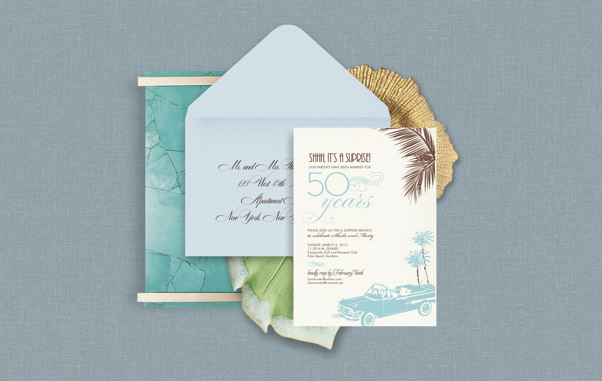 Palm Beach vintage inspired anniversary invitation