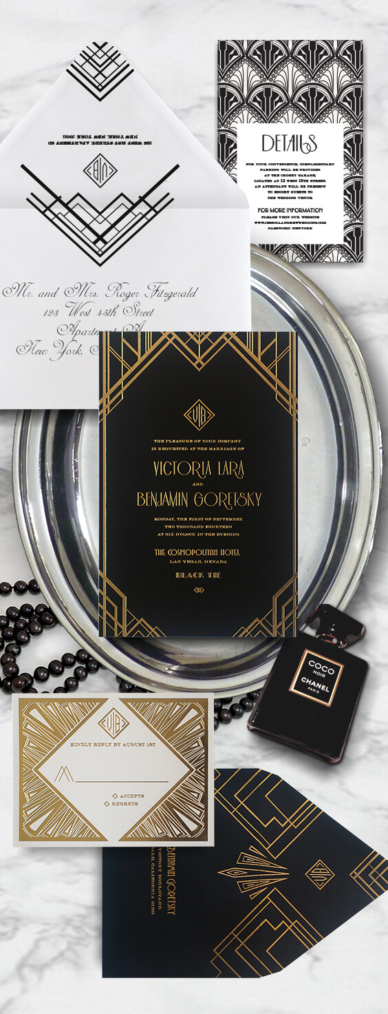 Great Gatsby inspired Art Deco wedding invitation