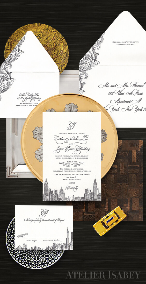 New York skyline letterpress wedding invitation | By Atelier Isabey