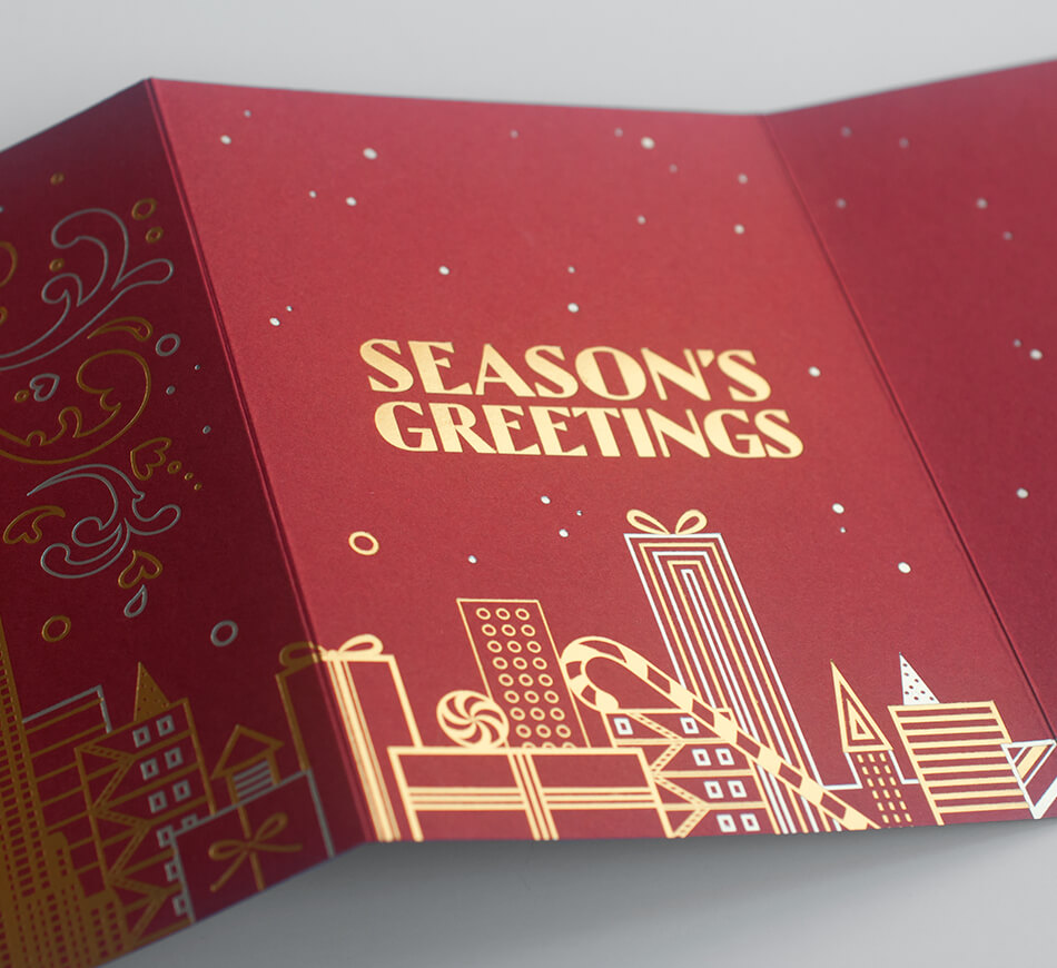 Gold and red season's greetings text