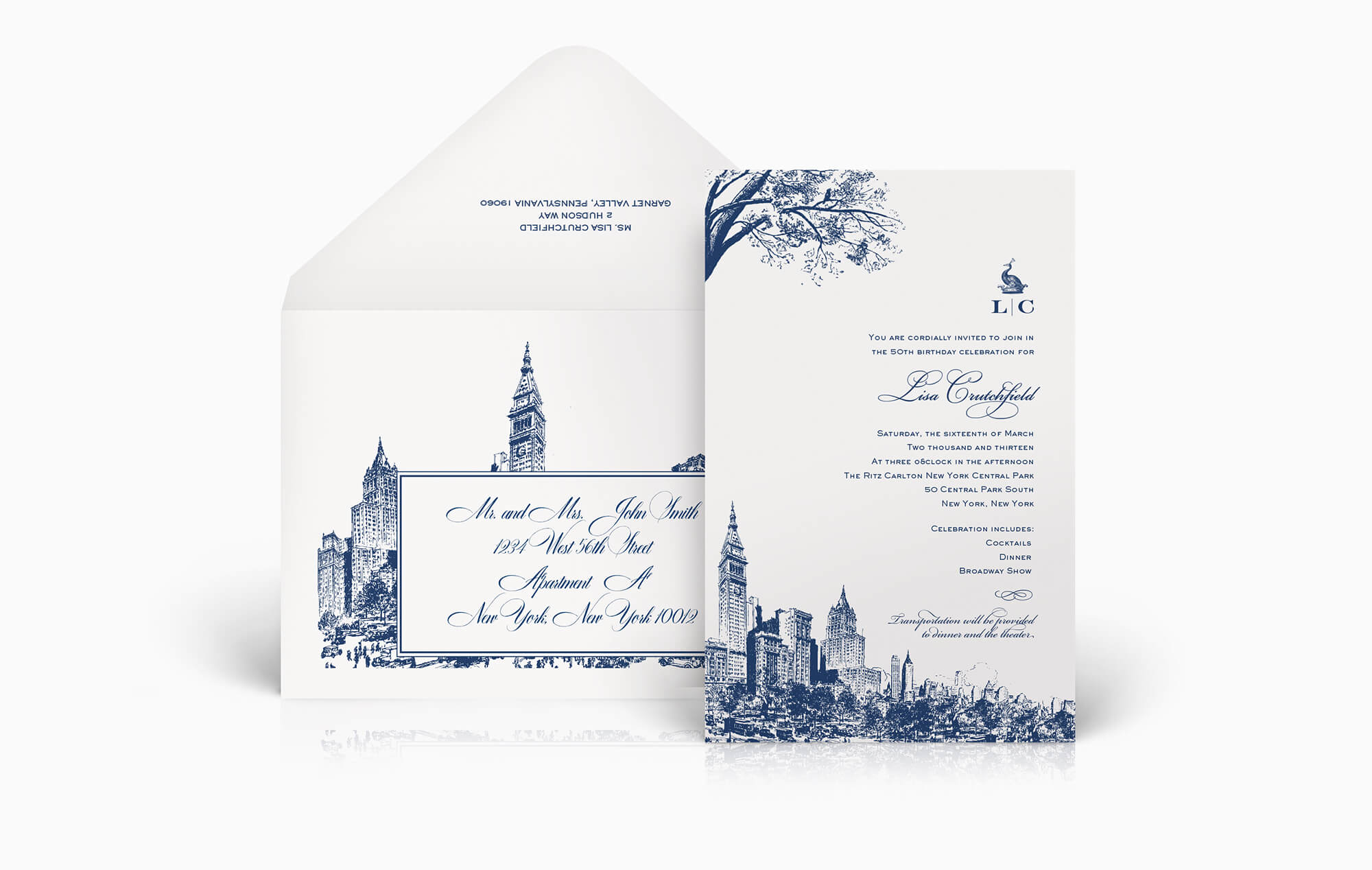 New York inspired invitation and envelope