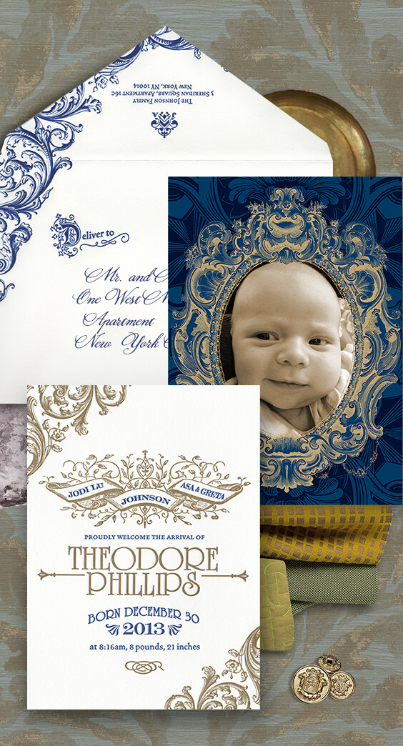 Old world letterpress baby announcement with photograph | By Atelier Isabey