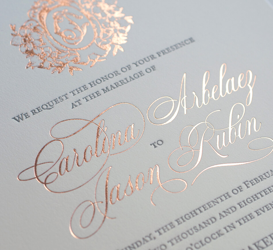 Rose gold calligraphy lettering