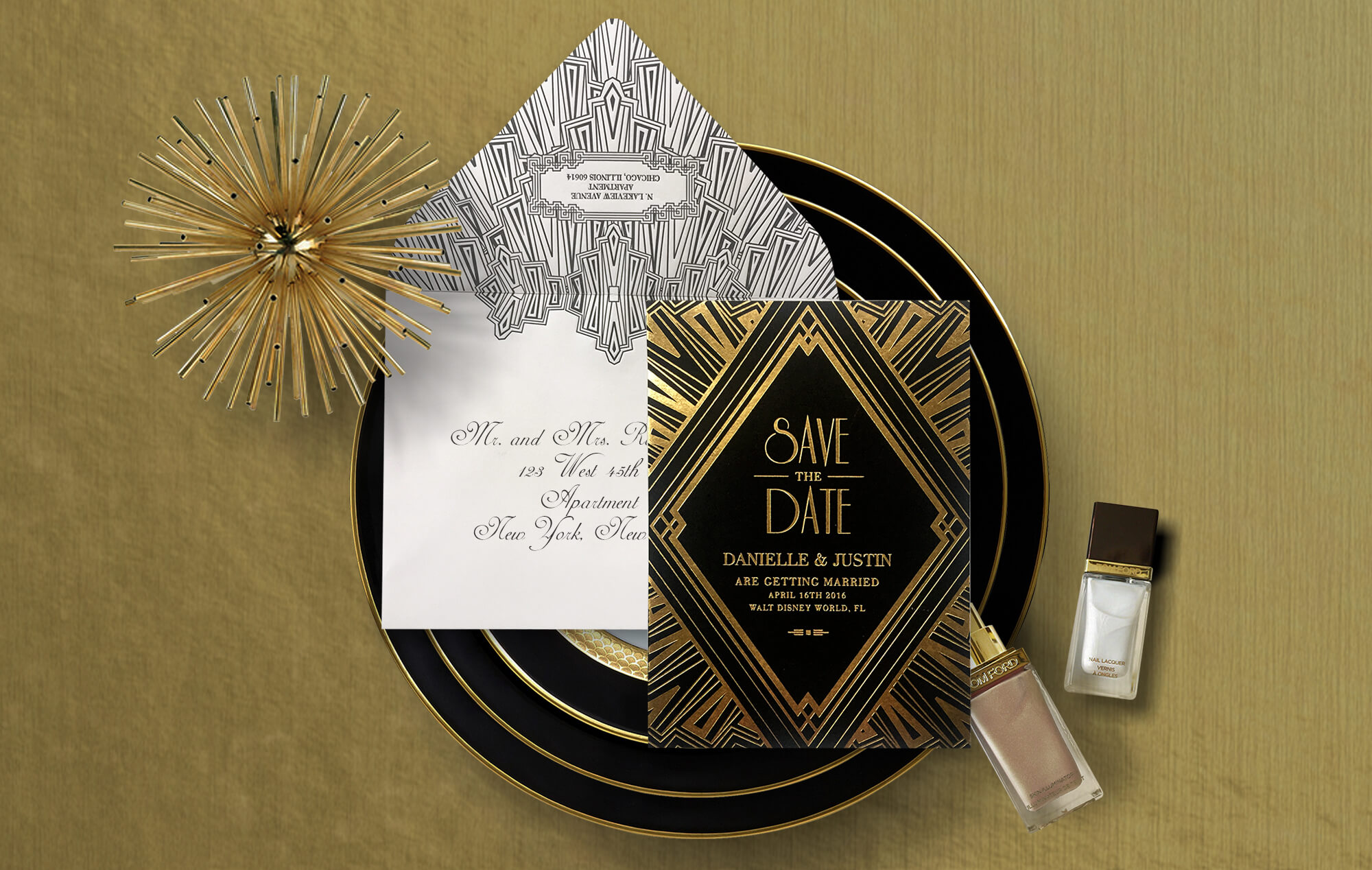 Art Deco save the date and envelope