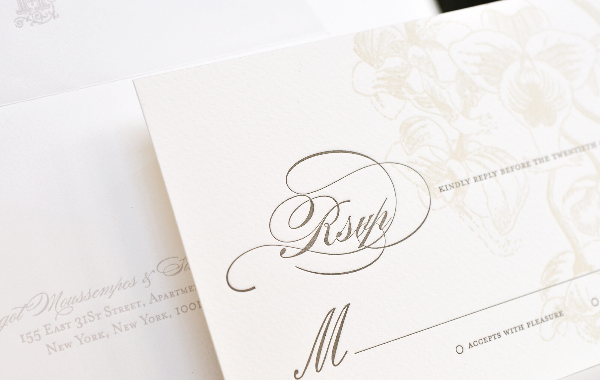 Calligraphy script and botanical floral