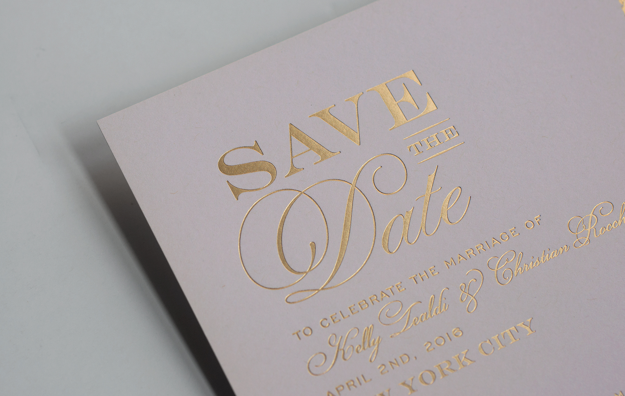 Champagne gold foil save the date