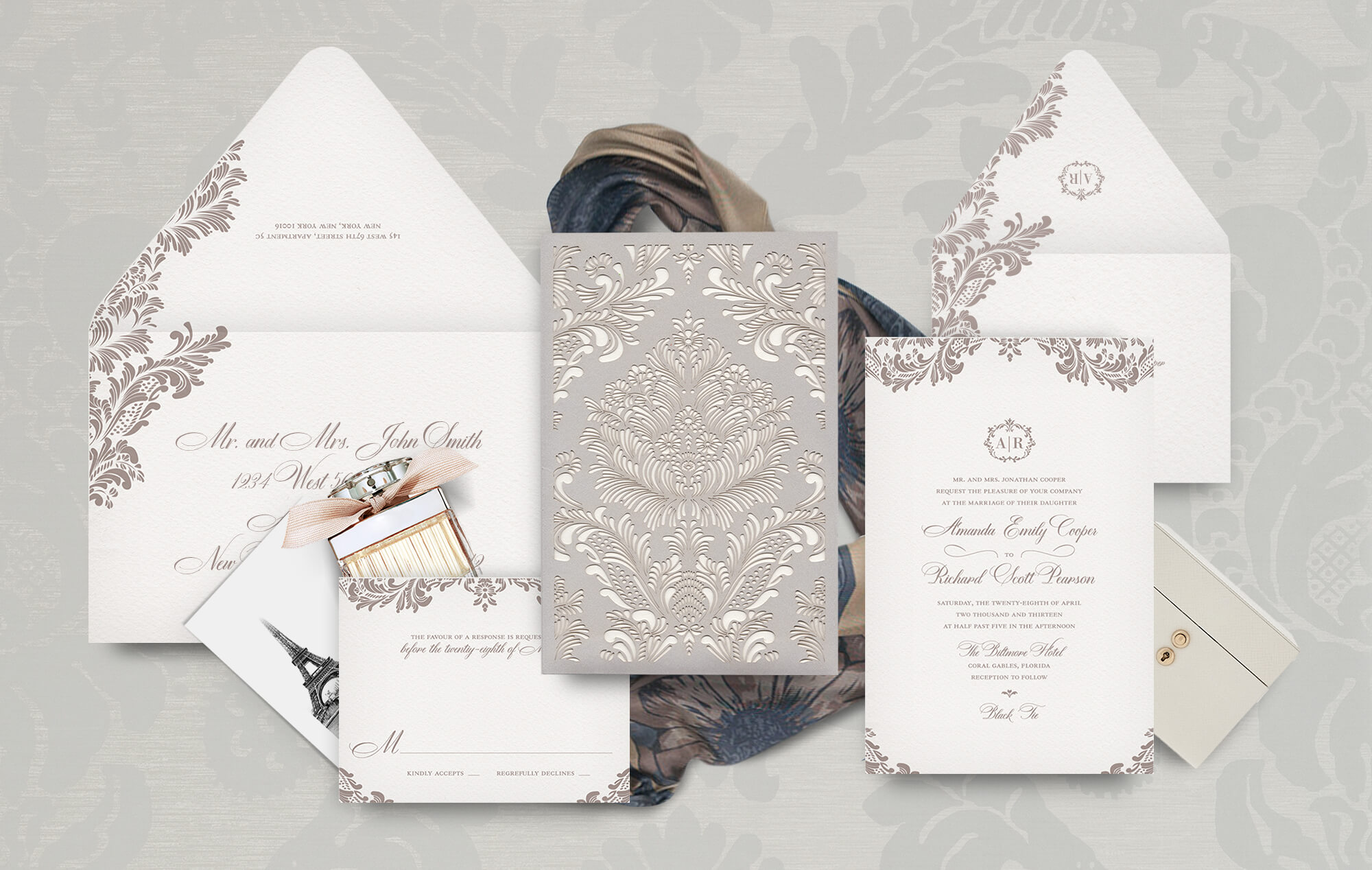 Classic ornate laser cut wedding invitation