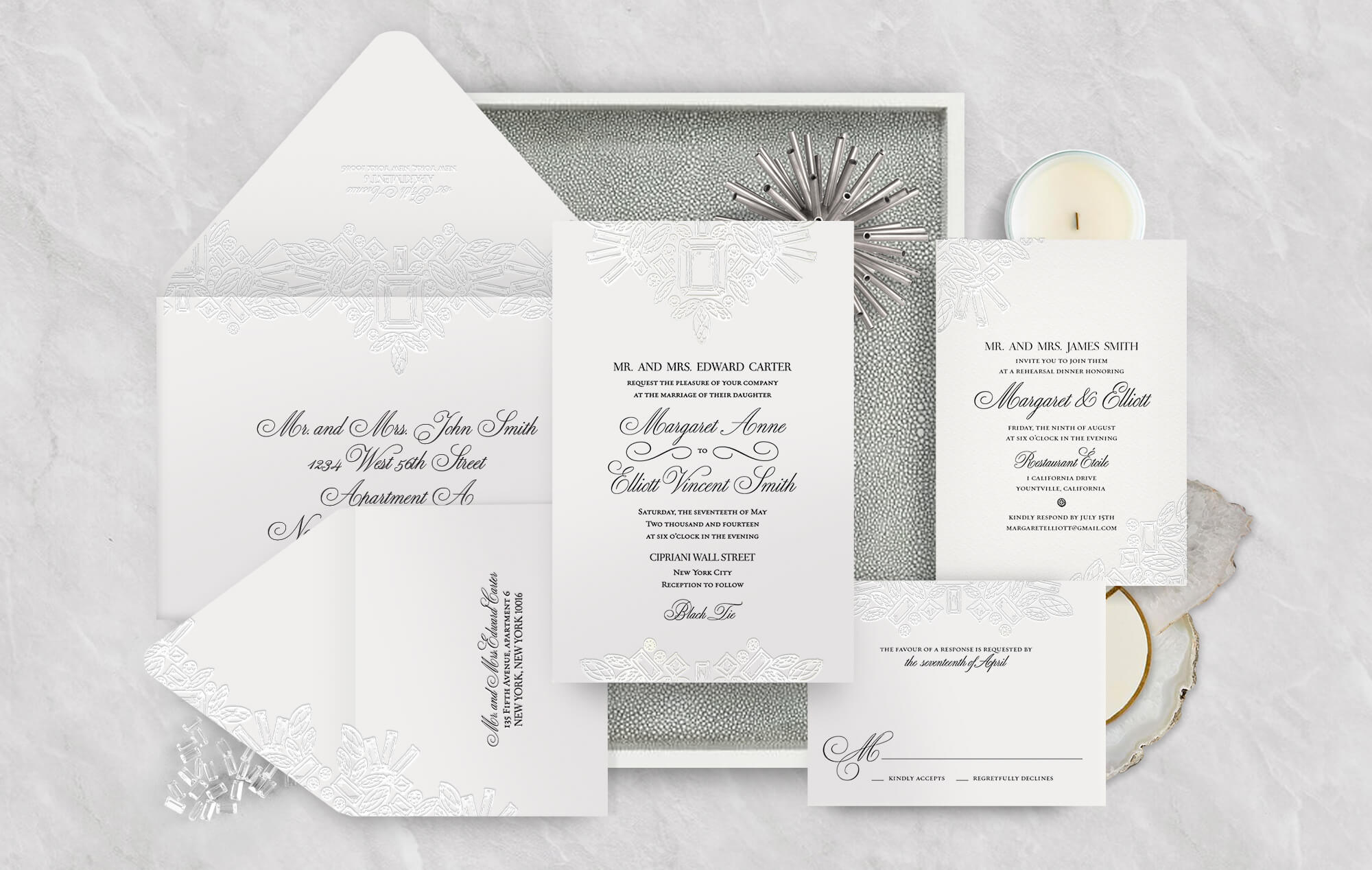 Winston diamond letterpress wedding invitation